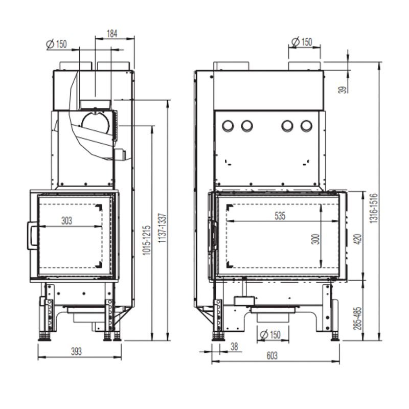 Austroflamm 63x40x42 K 2.0 Kamineinsatz Ecke rechts Feuerraum Schwarz – Bild 4