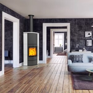Fireplace Adelaide Eckkaminofen Stahl Schwarz | Keramik Mattweiß