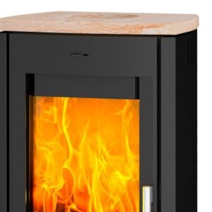 Fireplace Tuvalu Kaminofen Stahl Schwarz | Topplatte Sandstein