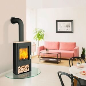 Fireplace Tuvalu Kaminofen Stahl Schwarz | Topplatte Sandstein