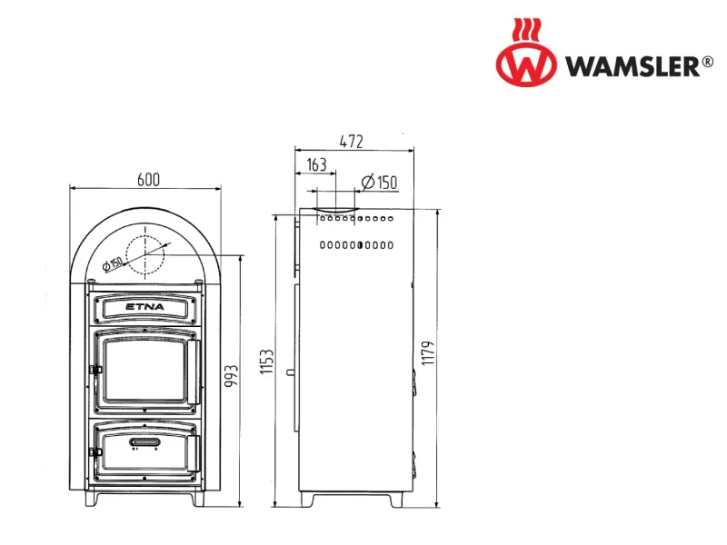 Wamsler Etna Kaminofen Gusseisen Schwarz 9 kW – Bild 3
