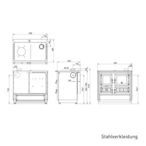 Justus Rustico-90 2.0 Küchenofen Stahl Grün, Backfach rechts