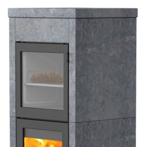 Lotus QM40 Kaminofen Speckstein / Tür Grau mit Backfach, Rauchabgang oben