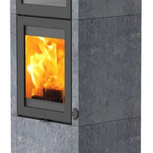 Lotus QM40 Kaminofen Speckstein / Tür Grau mit Backfach, Rauchabgang oben