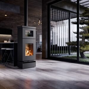 Thermorossi Kaminofen Zen O Evo6 mit Backfach und Holzfach Matt Schwarz
