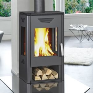 Wamsler Trion H Kaminofen Stahl Grau mit Holzlagerfach